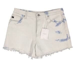 NWT Kancan Sz 11/29 Bleached White High Rise Denim Jean Shorts, Fray Cut-Off Mom